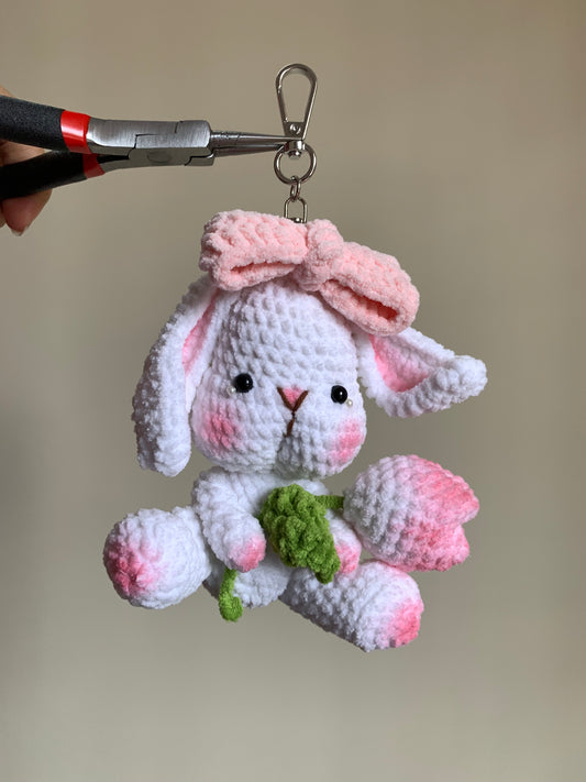 Bow-Tie Bunny With Tulip Plushie Keychain