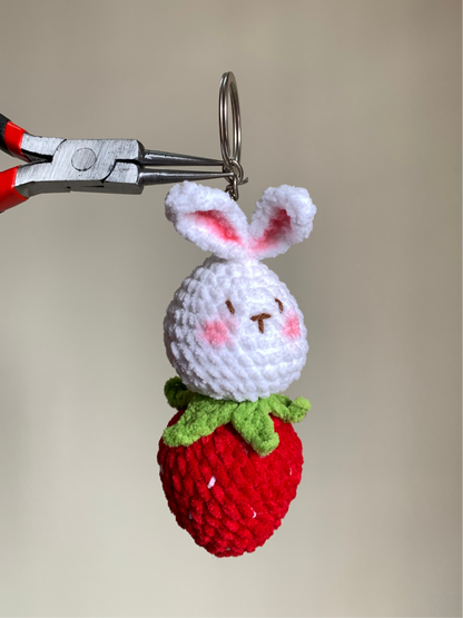 Bunny With Strawberry Plushie Keychain