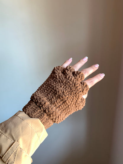 Bear Scarf in Mocha Plush Yarn with Paw Arm Warmers