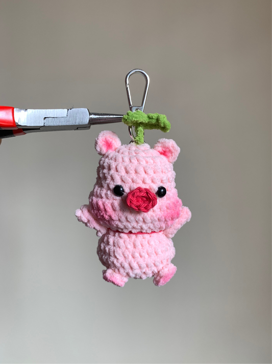 Pig With Sprout Plushie Keychain