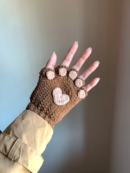 Bear Scarf in Mocha Plush Yarn with Paw Arm Warmers