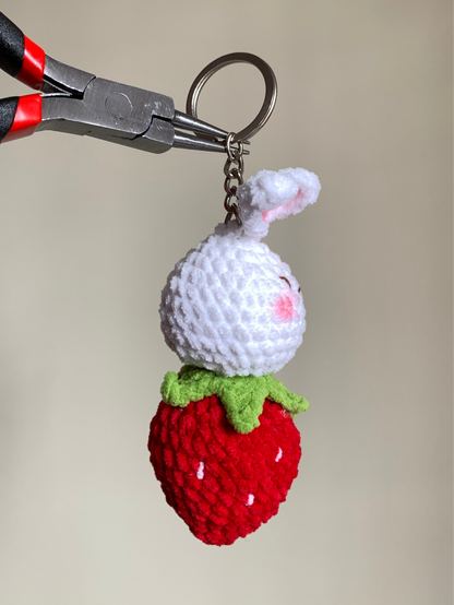 Bunny With Strawberry Plushie Keychain