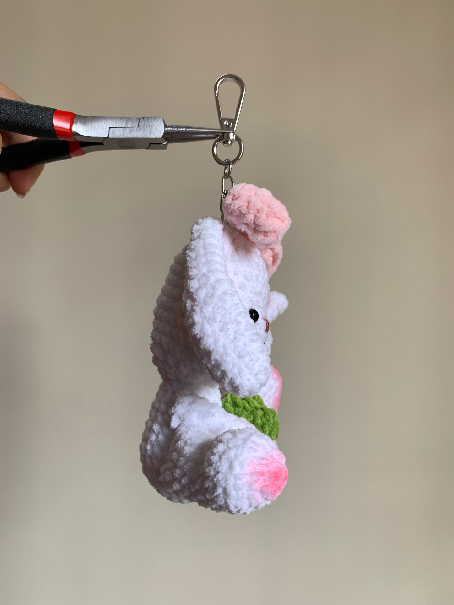 Bow-Tie Bunny With Tulip Plushie Keychain
