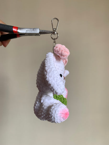 Bow-Tie Bunny With Tulip Plushie Keychain