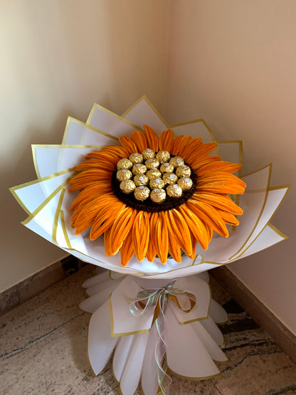 Sweet Sun Bloom | Giant Pipe Cleaner Sunflower With Ferrero Rocher Bouquet (Same white simple wrapping shown in the image )