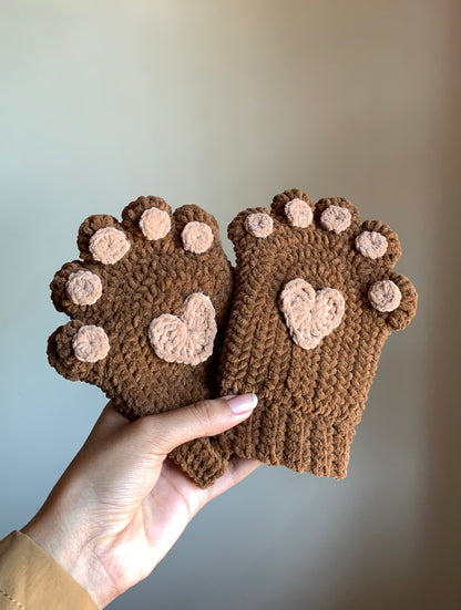 Bear Scarf in Mocha Plush Yarn with Paw Arm Warmers